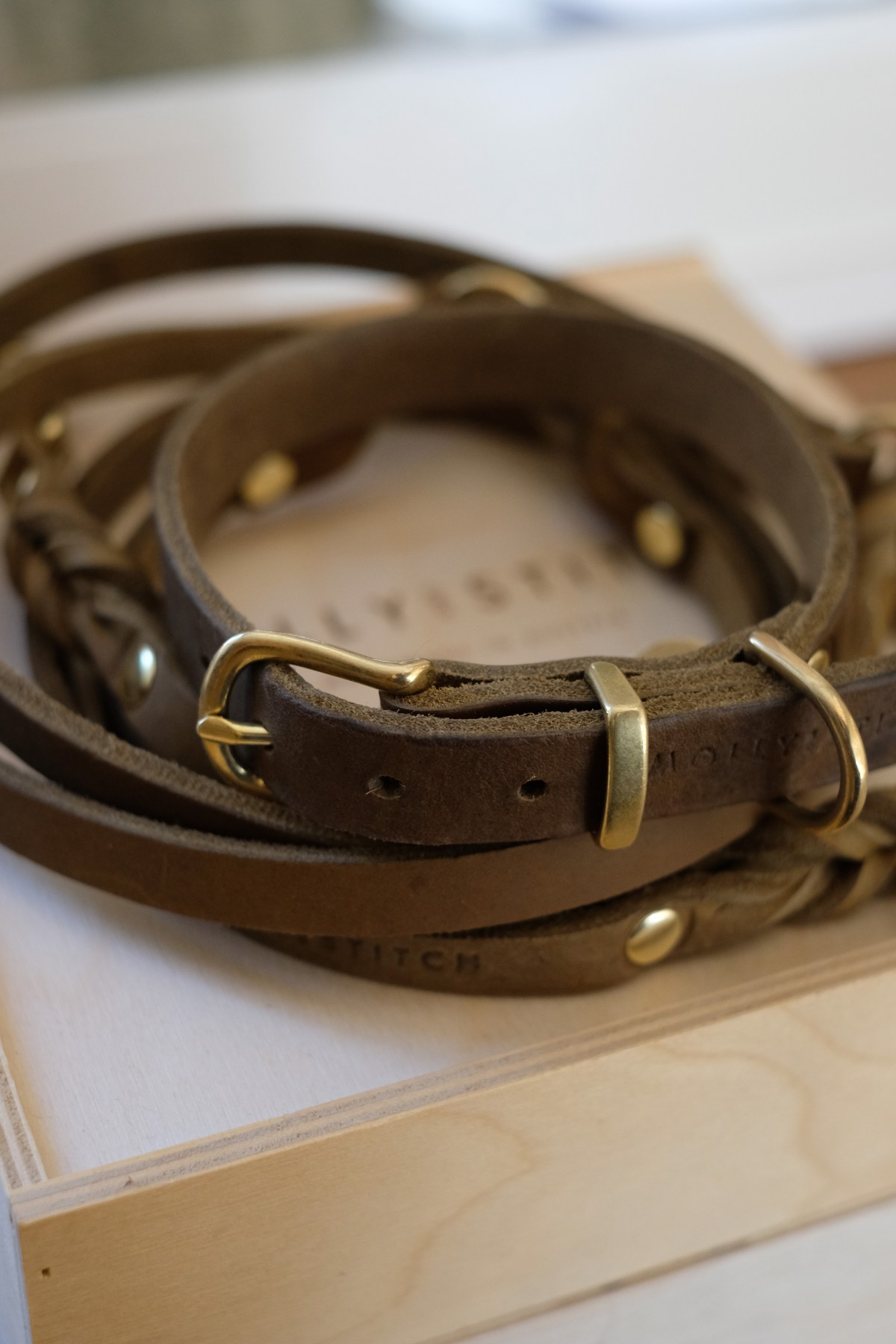 Molly & Stitch hand made leather dog collar and lead, plaited leather, hand-made dog collars, olive green leather collar and lead