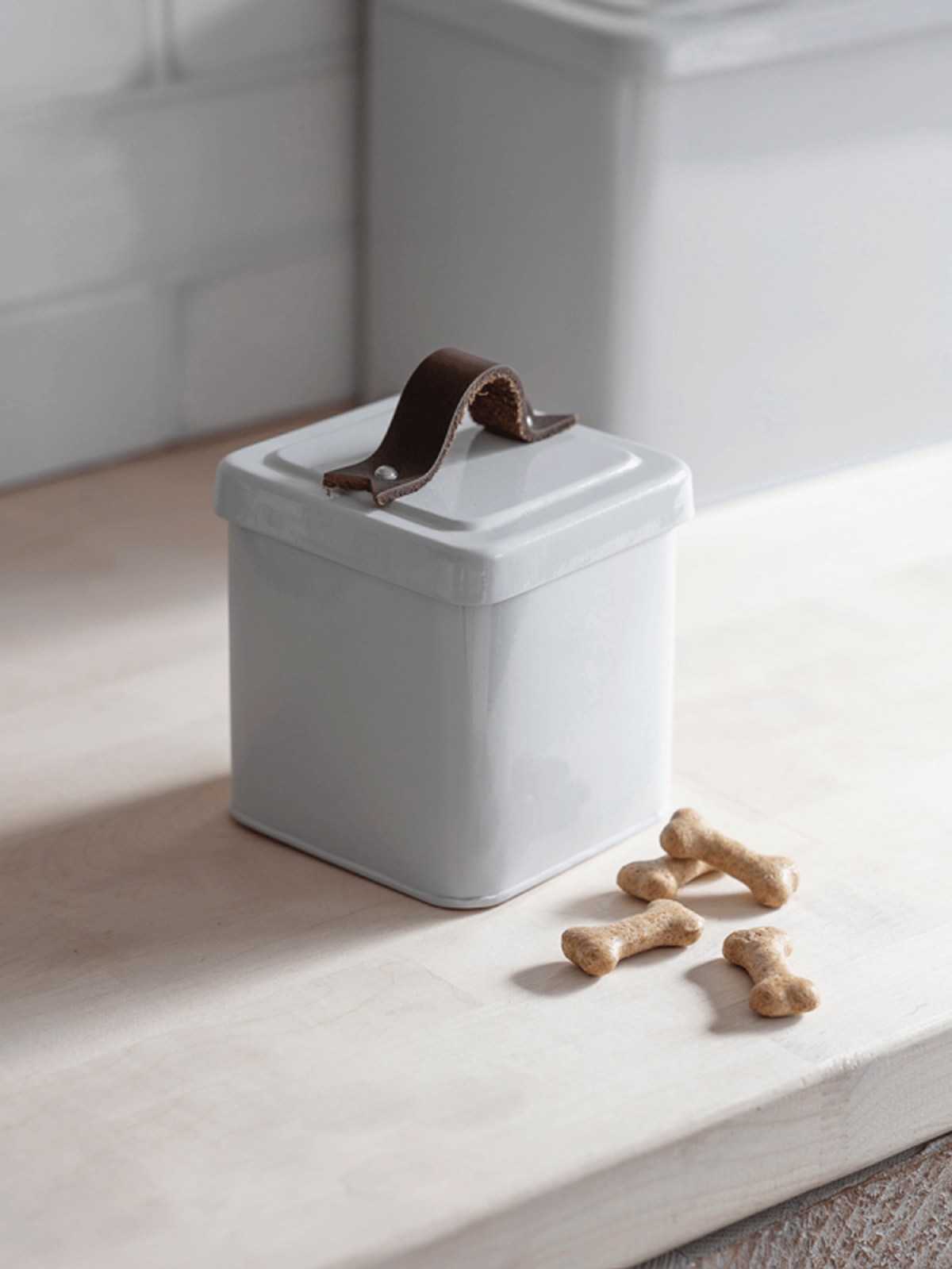 Perfect light grey minimal container for dog treats and dog food / Perfect cocker spaniel dog blog, puppy advice, tips, English cocker spaniel grooming, handstripping, diet, best foods, training, health / (C) Natalia Ashton